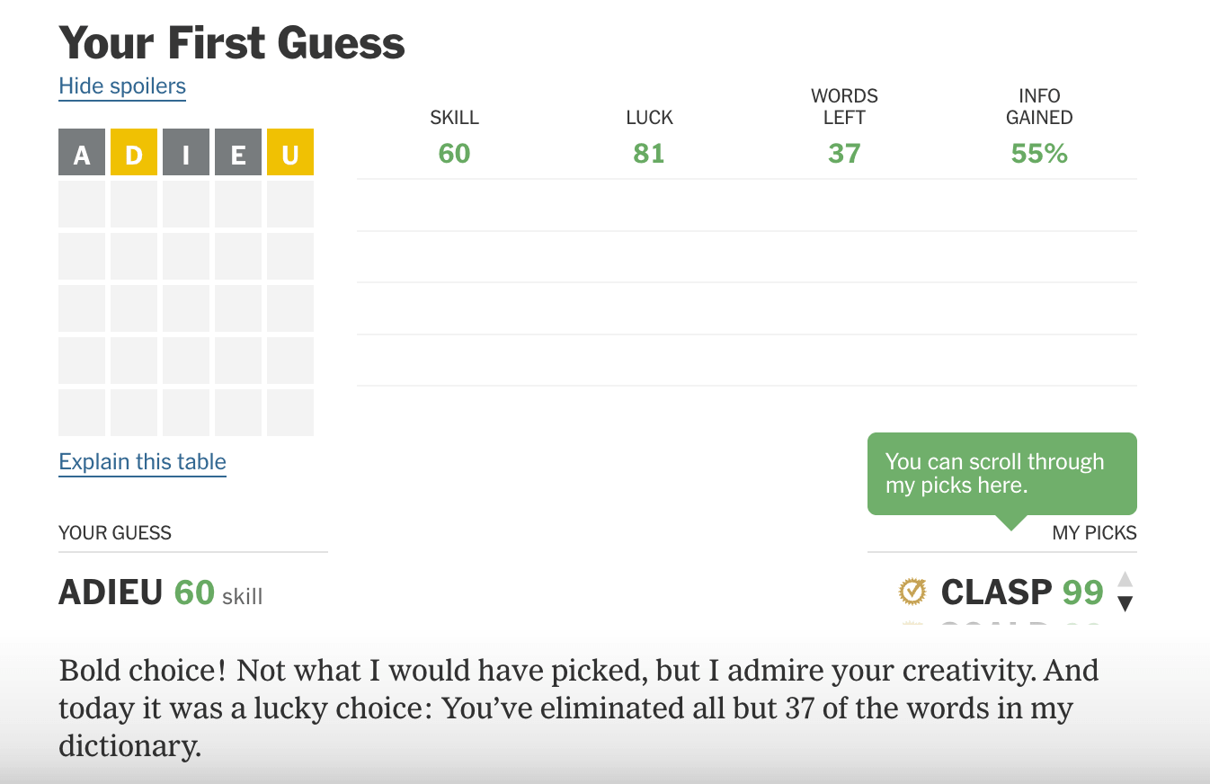 A screenshot of Wordle Bot