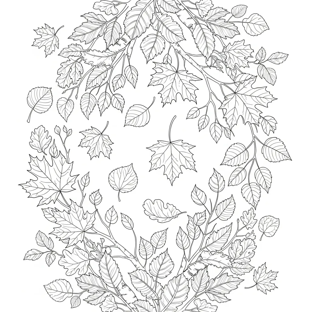 adult coloring page of a autumn leaves