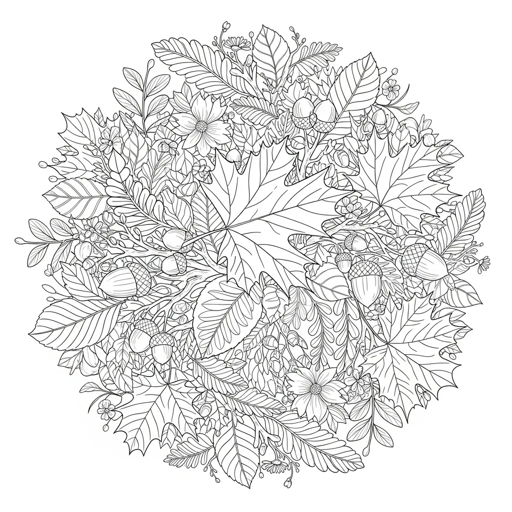 adult coloring page of a autumn leaves