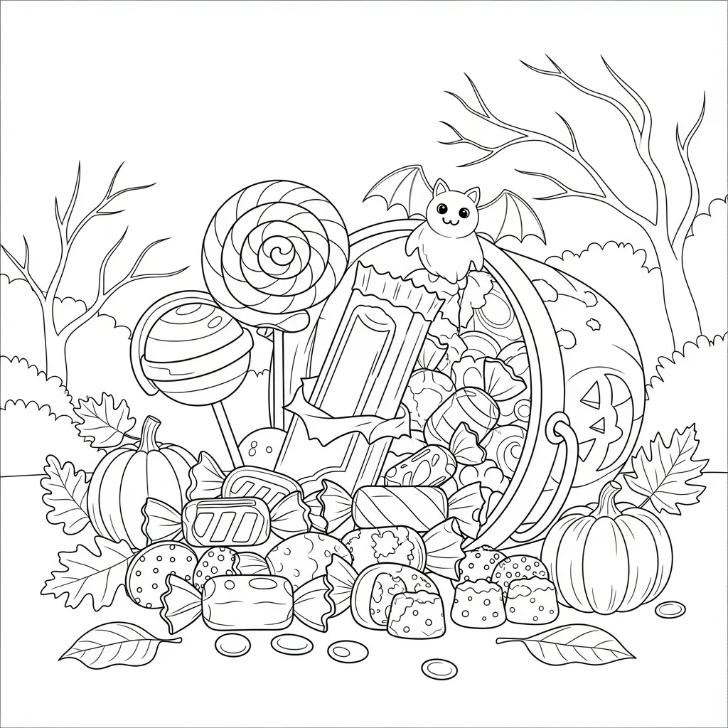 halloween coloring page of candy