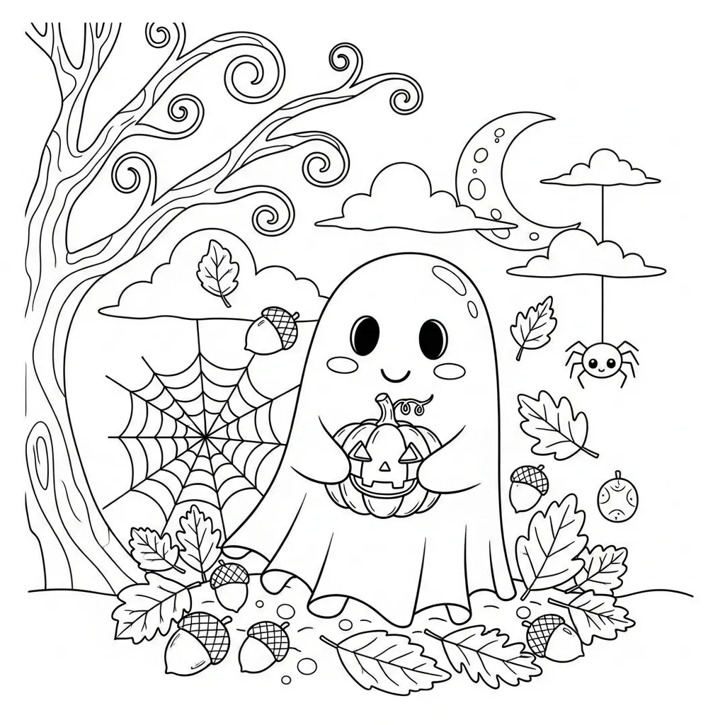 halloween coloring page of a cute ghost