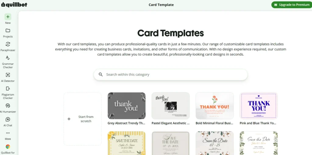 Quillbot's free online card templates