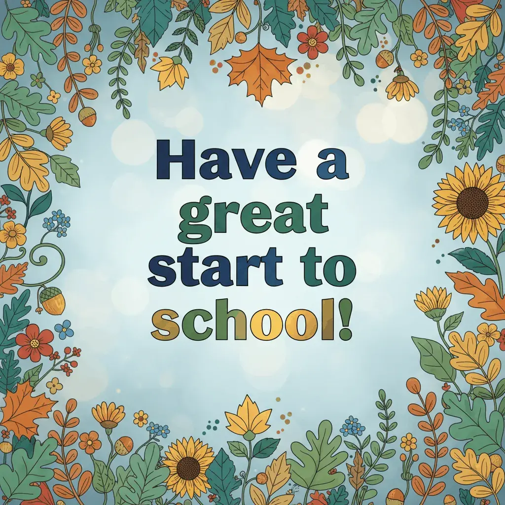 An AI-generated image of the text Have a great start to school! with a botanical border