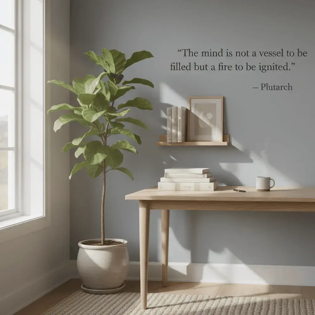 An AI-generated image featuring a quote from Plutarch
