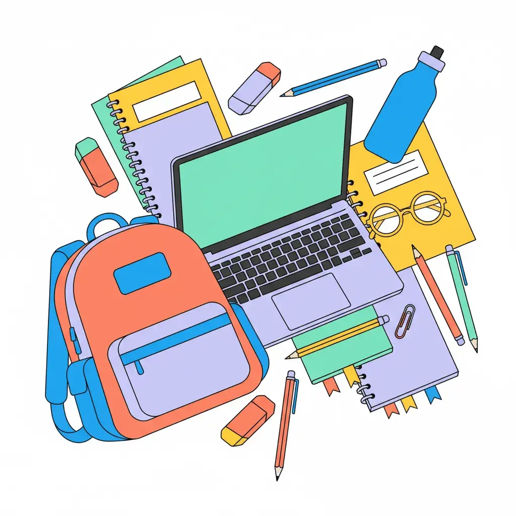 An AI-generated image of a vector-style illustration of school supplies