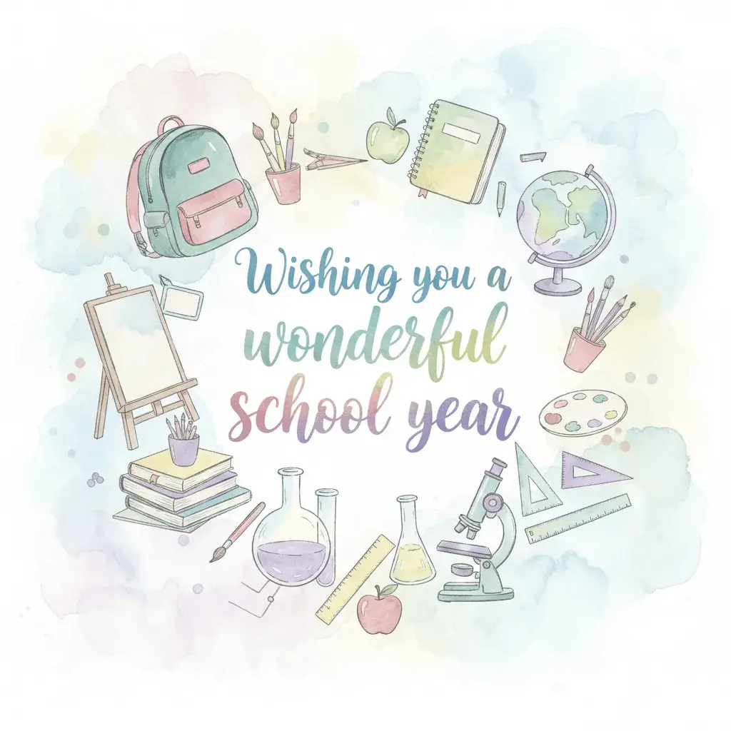 An AI-generated image of a watercolor painting that says Wishing you a wonderful school year