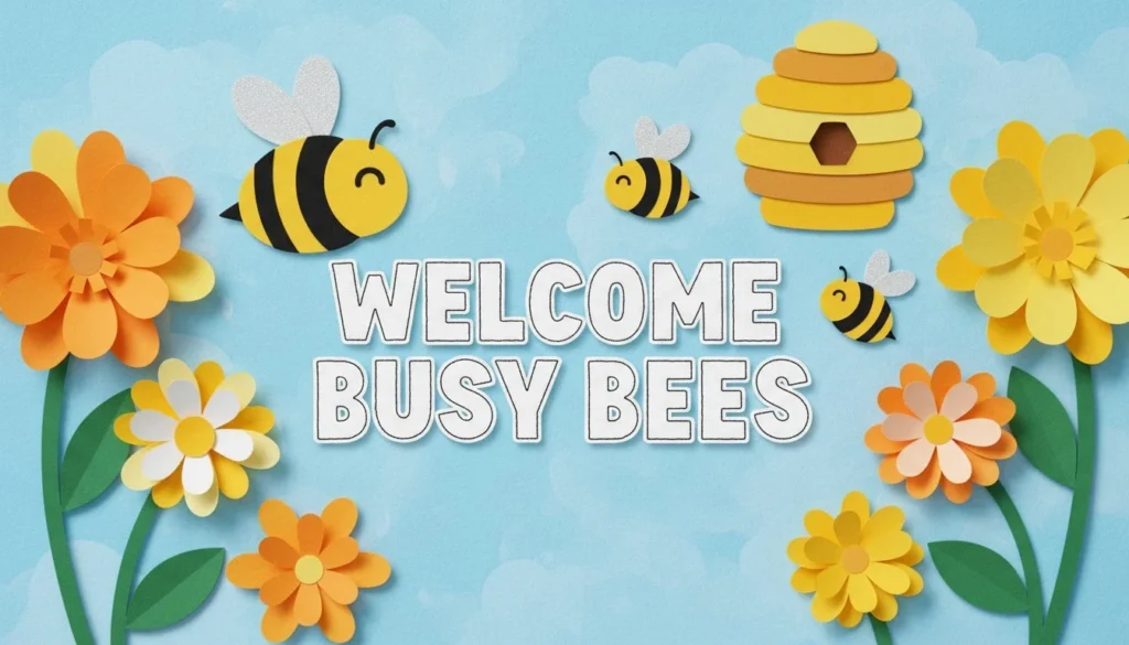 Mockup of a bee-themed bulletin board display