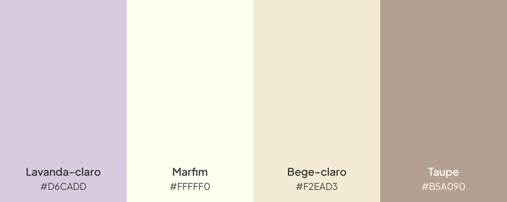 Paleta com 4 cores: lavanda-claro, marfim, bege-claro e taupe.