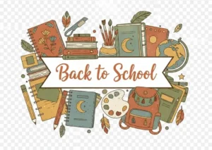 Back to school clipart with school supplies in warm earthy colors