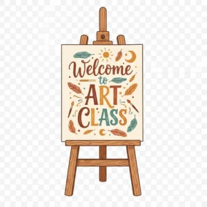 Easel that says welcome to art class