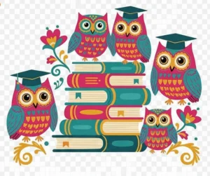 Back to school owls and books in teal and pink