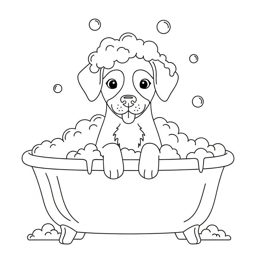 coloriage chien baignoire