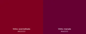 Paleta com dois tons da cor vinho: vinho-avermelhado e vinho-marsala.