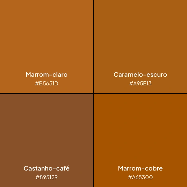 Paleta com 4 tons de marrom: marrom-claro, caramelo-escuro, castanho-café e marrom-cobre.