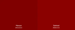 Paleta com dois tons muito semelhantes da cor vinho: maroon e darkred.