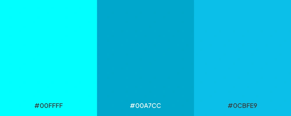 Paleta com 3 tons da cor azul-ciano.