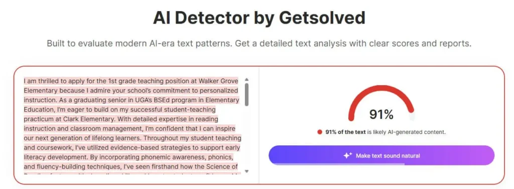 Screenshot of Getsolved-AI-Detector