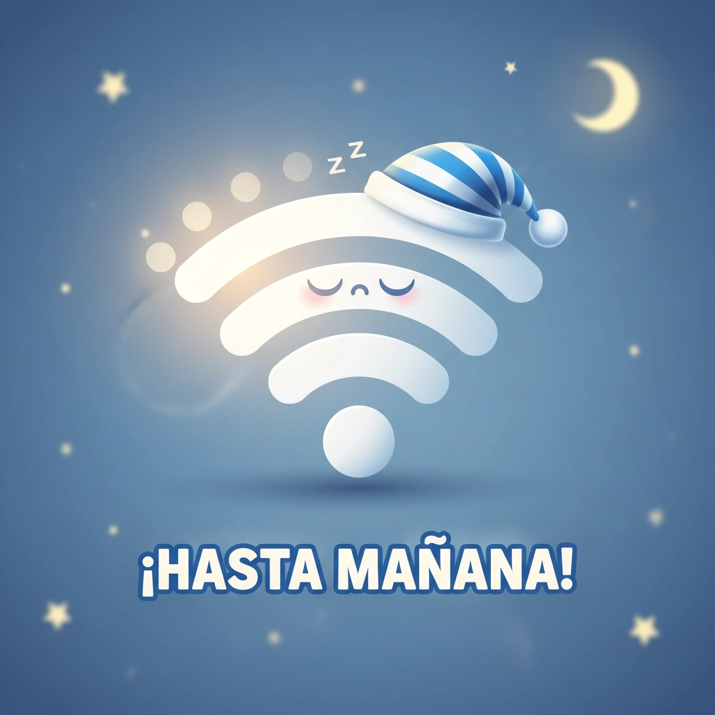 Imagen de buenas noches del símbolo de WiFi con pijama y durmiendo.