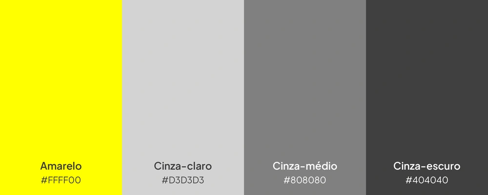 Paleta com as cores amarelo, cinza-claro, cinza-médio e cinza-escuro.