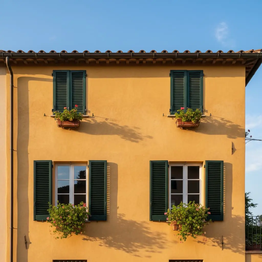 fachada casa color amarillo ocre