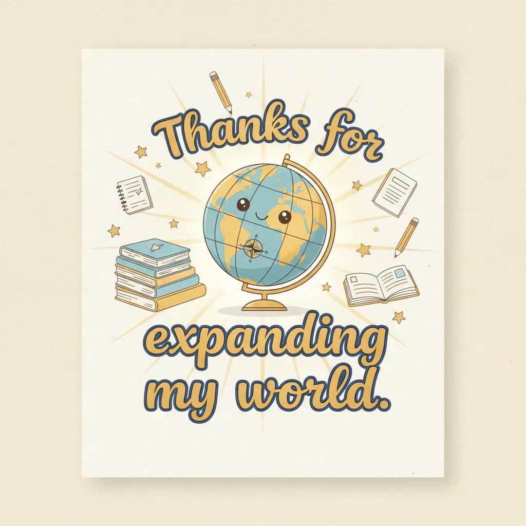 thank you card for a teacher with the words thanks for expanding my world