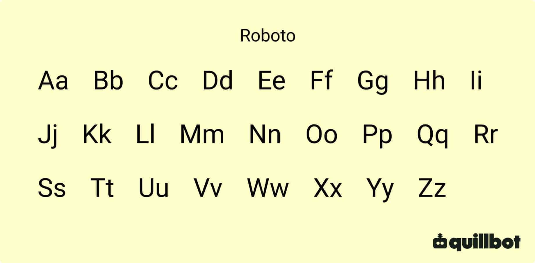 A imagem do alfabeto na fonte Roboto em caixa alta e caixa baixa.