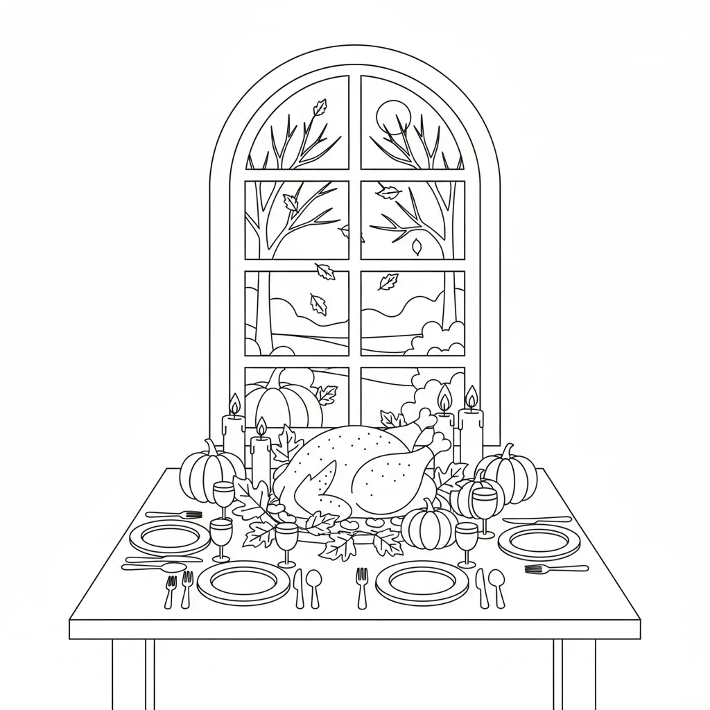 coloring page of a thanksgiving dinner