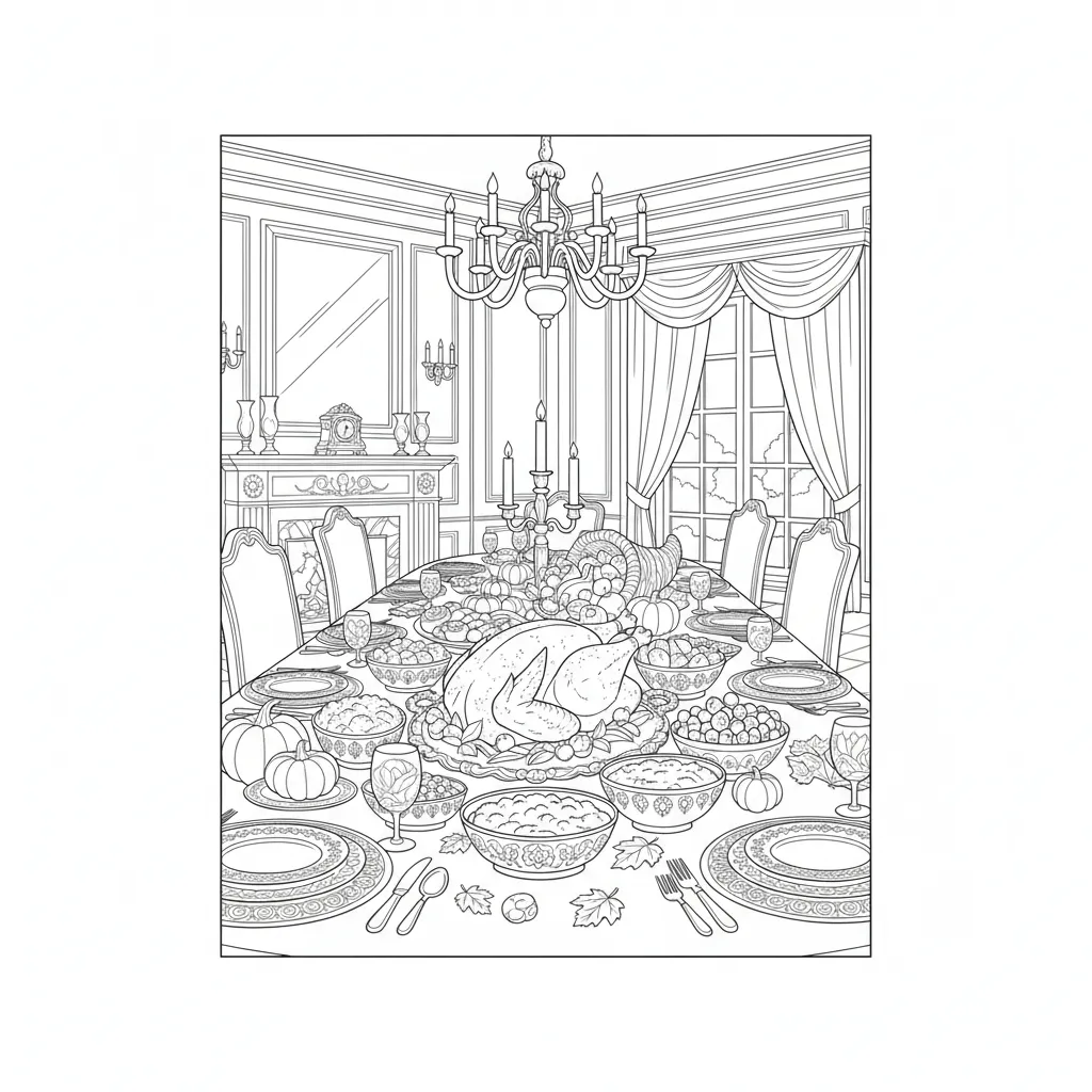 coloring page of a thanksgiving dinner