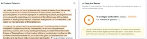 Screenshot of Walter Writes AI Content Detector with a writing sample and 53 percent probability verdict