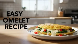 Thumbnail of an omelet on a kitchen counter with the caption Easy Omelet Recipe