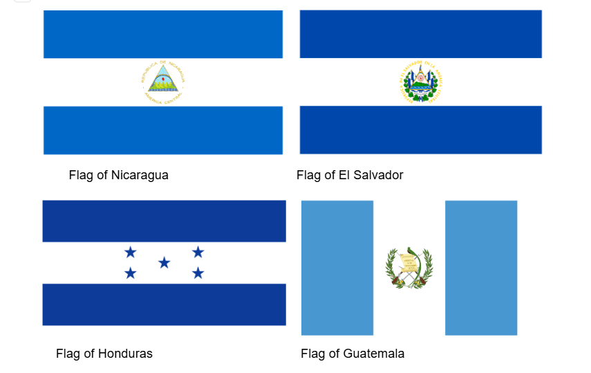 The flags of El Salvador, Nicaragua, Honduras and Guatemala all share blue and white colors