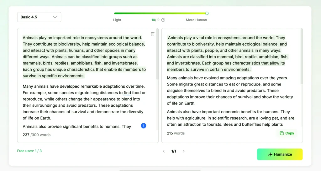 A screenshot of the EssayDone humanizer