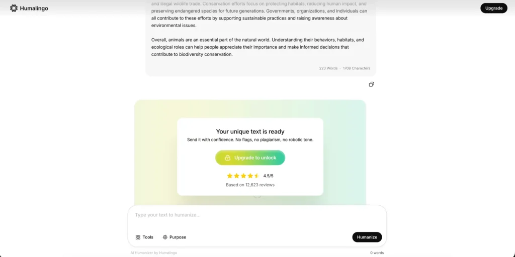 A screenshot of the Humalingo humanizer