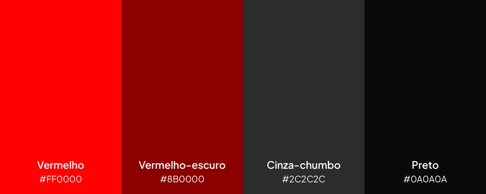 Paleta com 4 cores: vermelho, vermelho-escuro, cinza-chumbo e preto.