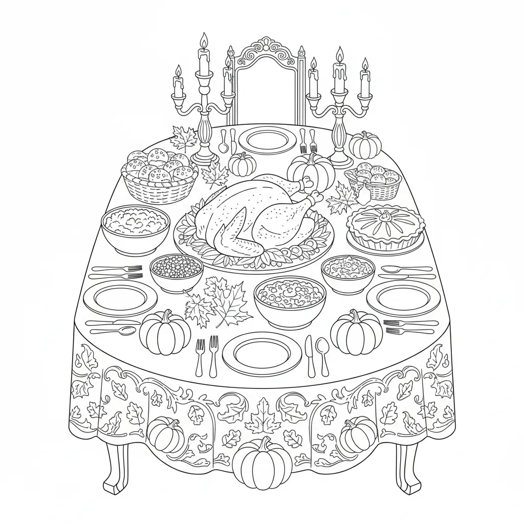 coloring page of a thanksgiving dinner