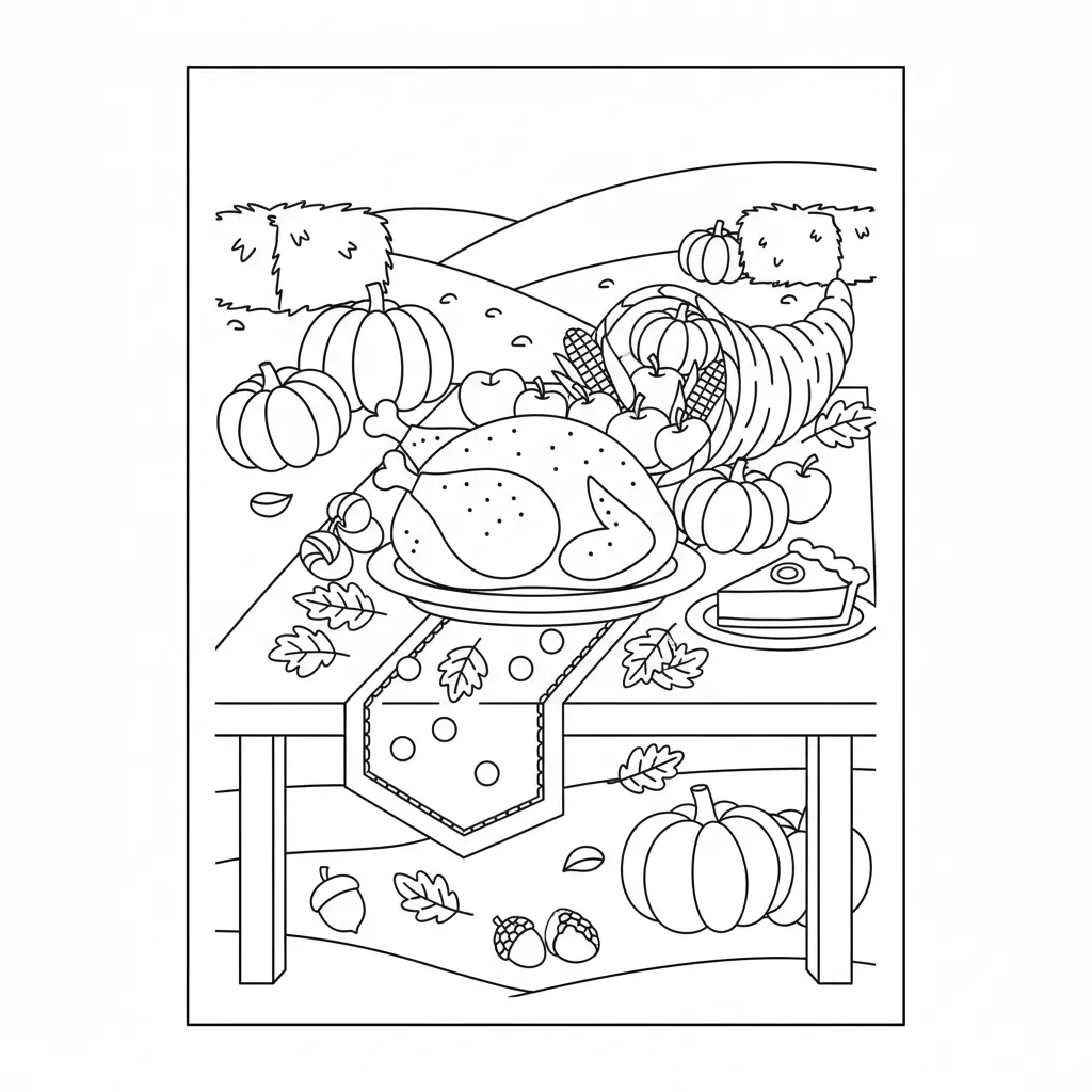 coloring page of a thanksgiving dinner