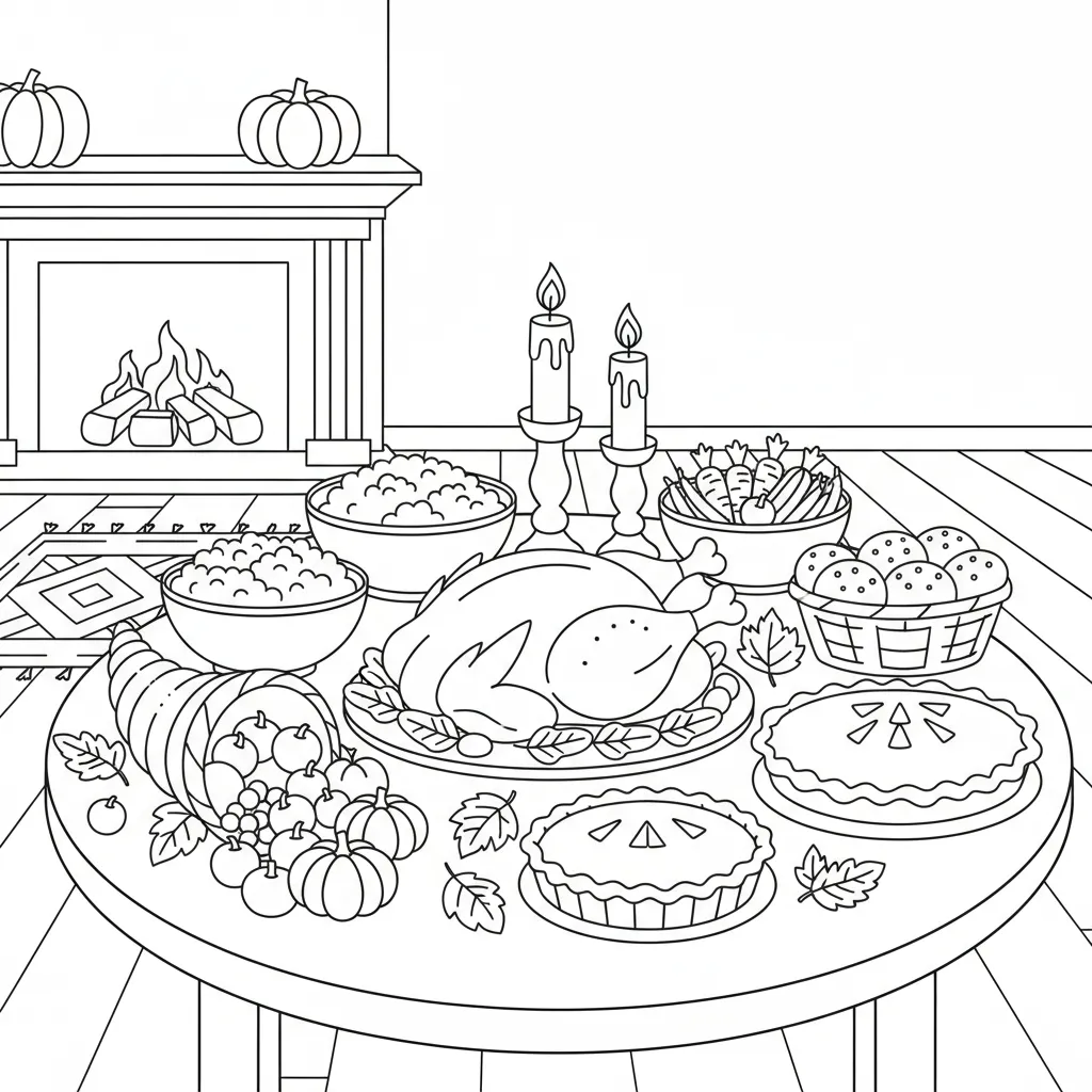 coloring page of a thanksgiving dinner