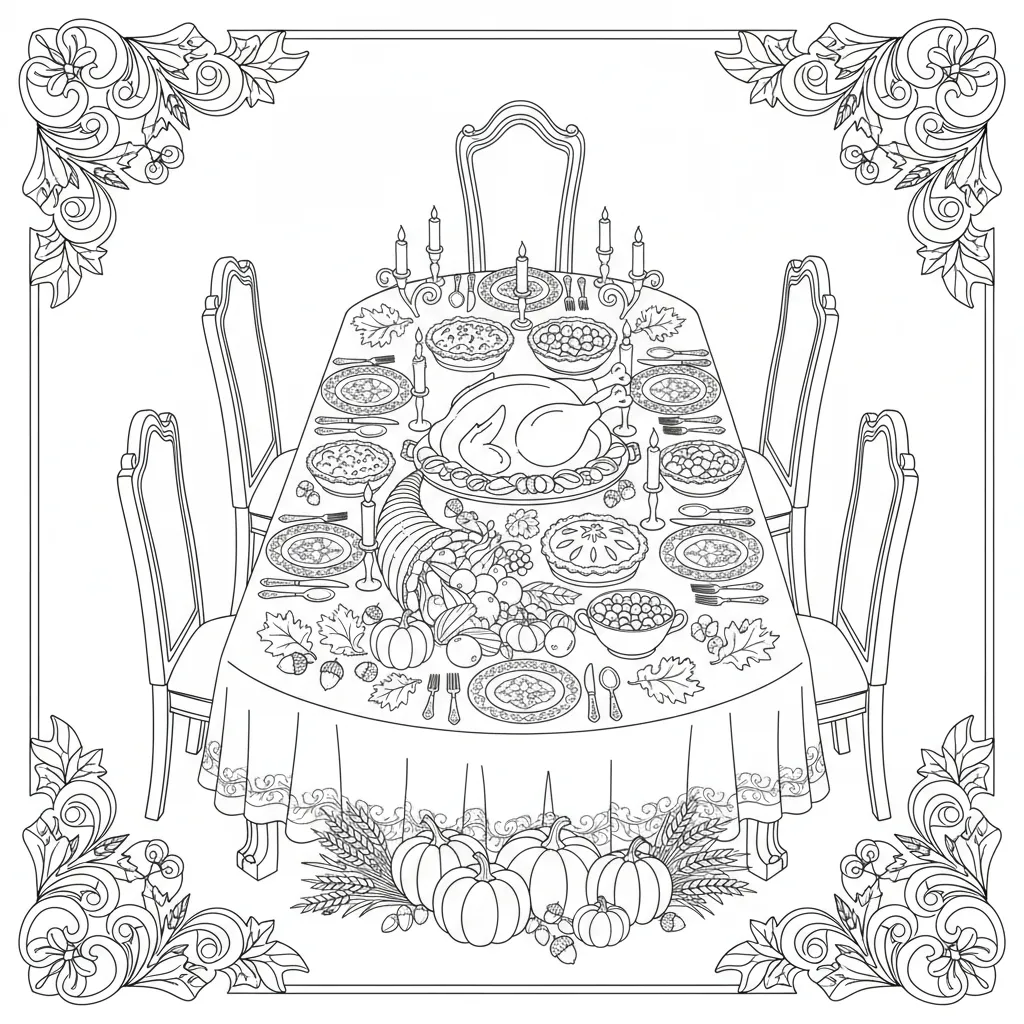 coloring page of a thanksgiving dinner