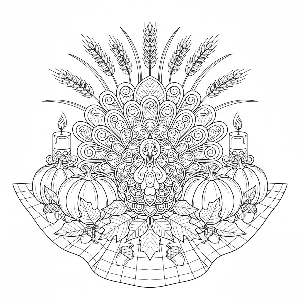 coloring page for adults with a thanksgiving and autumn theme