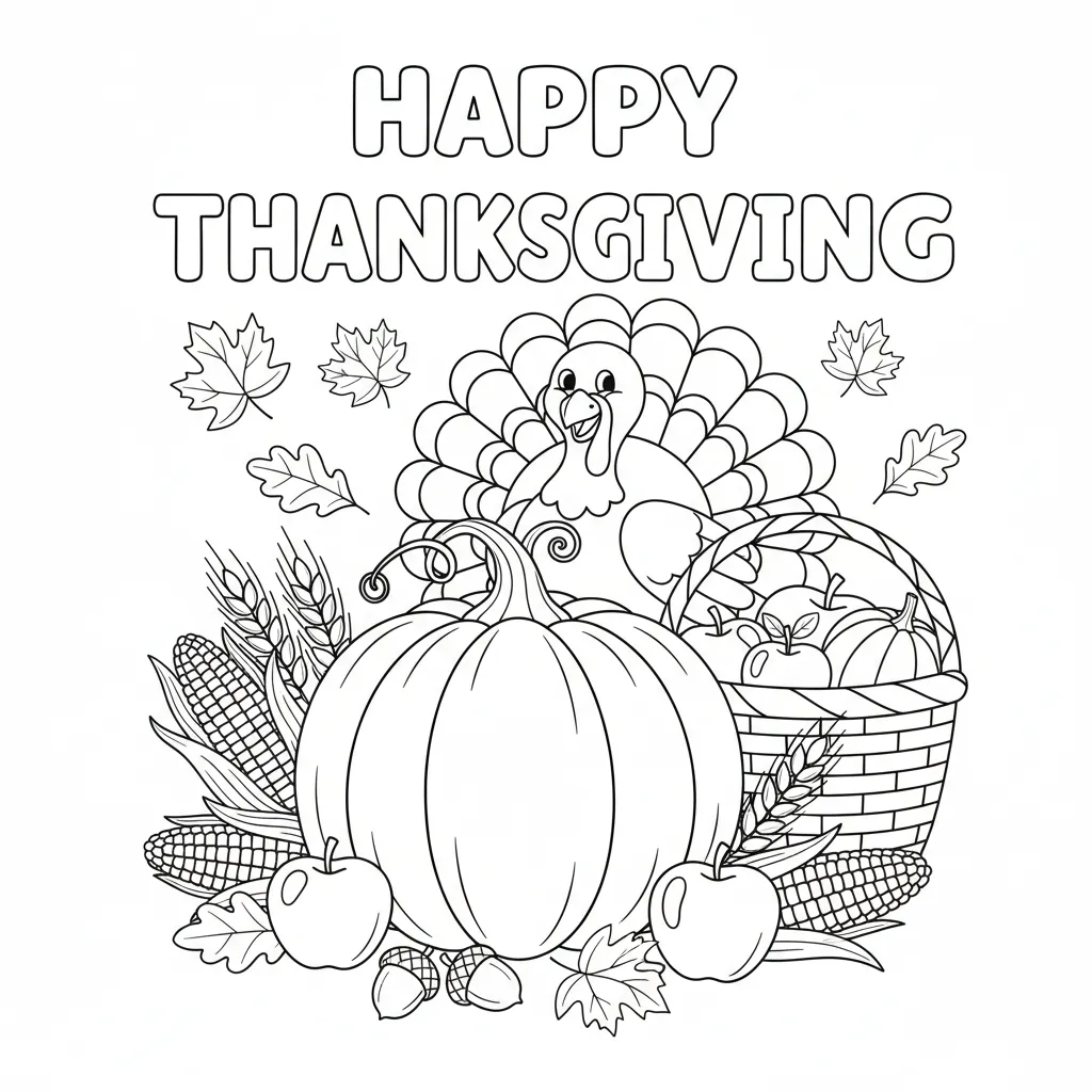 fall themed thanksgiving coloring page
