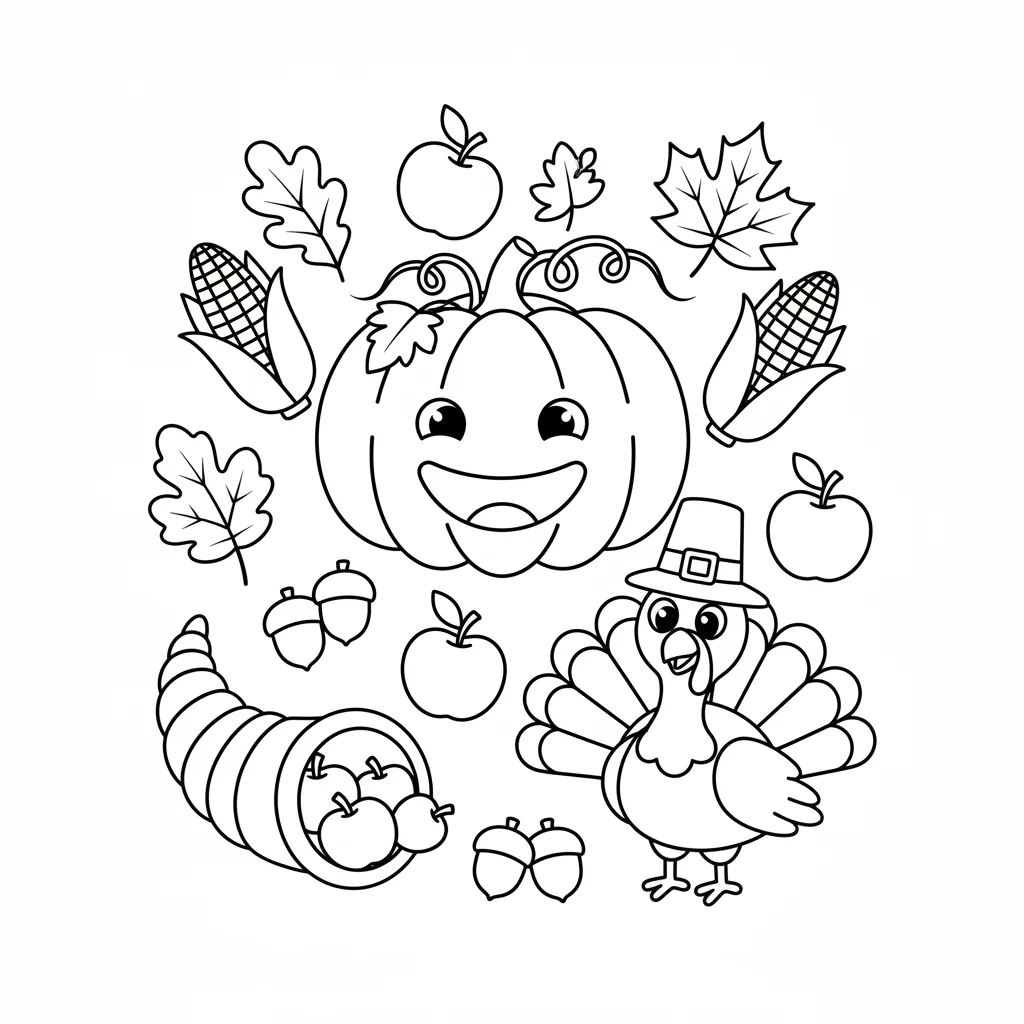 fall themed thanksgiving coloring page