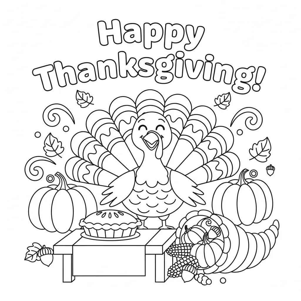 coloring page of a cartoon turkey