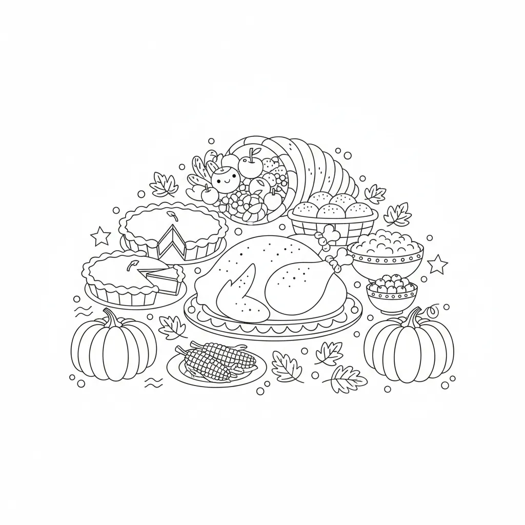 coloring page of thanksgiving dishes