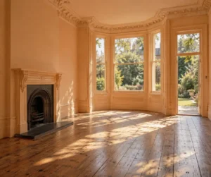 An empty room painted in peach