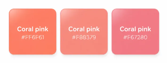 Hex codes for producing shades of coral pink