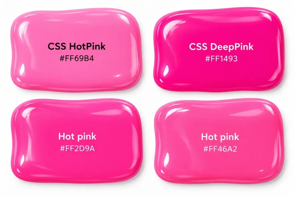 A graphic showing four shades of hot pink with their color codes