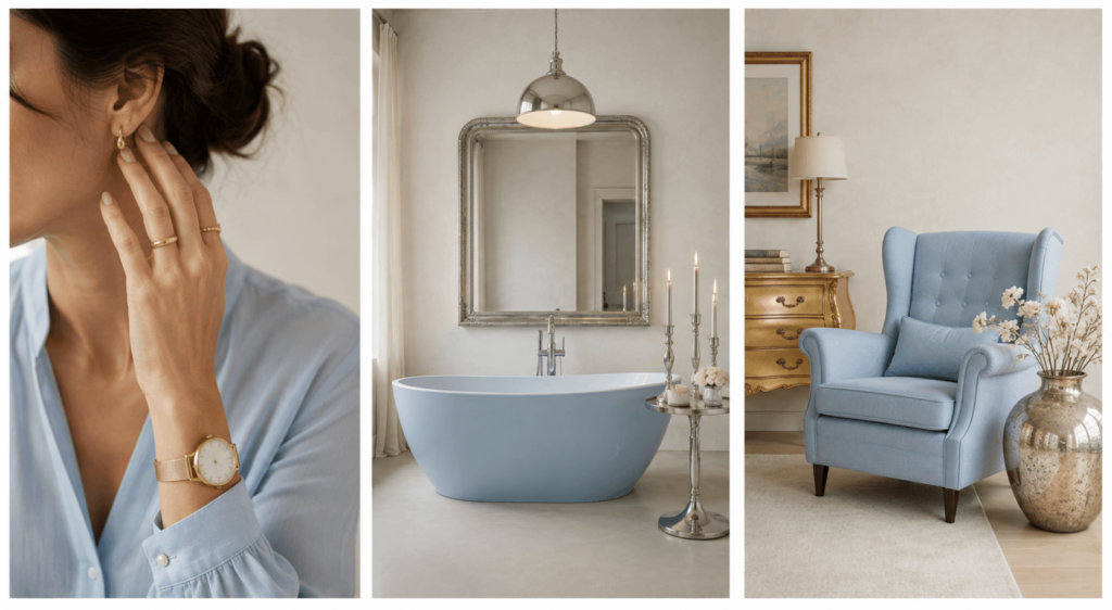 Babyblau mit Gold und Silber