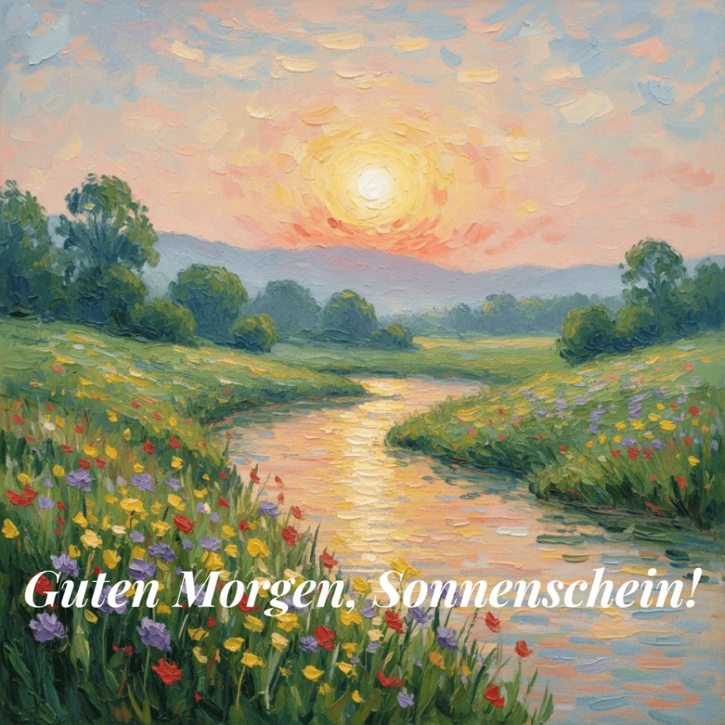 Sonnenaufgang über Tal und Fluss