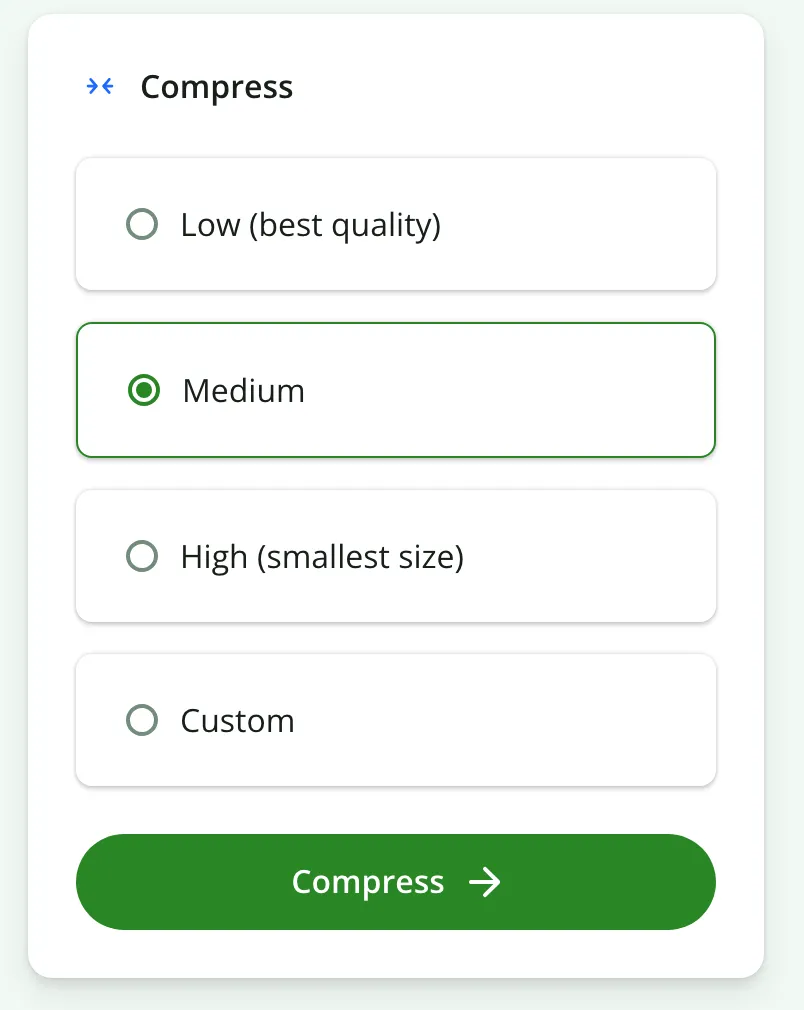 jpg compress step 2: compress options