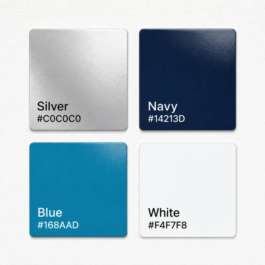 A color palette featuring silver